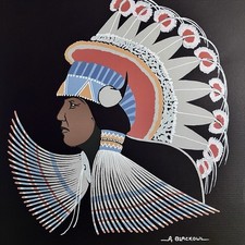 Listed ARCHIE BLACKOWL (1911-1992) Native American SILKSCREEN SERIGRAPH / 13x15 picture