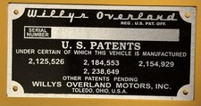 Willys Overland Date Plate Acid Etched Aluminum *STAMPED w/ Your Info picture