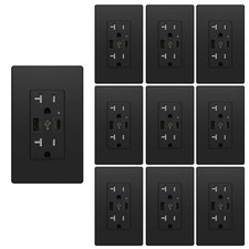 4.8A USB C Outlet UL Dual High Speed Receptacle 20 Amp, 125 Volt, Black,10Pack picture
