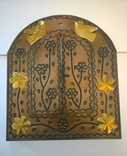 Mexican Style Punched Tin Wall Mirror Hinged Doors Birds Flowers 10x9 picture