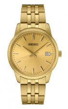 Men's Japanese Quartz Dress Gold Tone Stainless Steel Strap Seiko Watch SUR442 picture