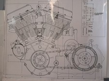 Harley Davidson Vintage 1942 61ci Knucklehead Engine Blueprint Schematic 24x30 picture