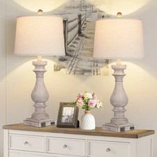 Cinkeda Bedside 27.5 in. Beige Dimmable Table Lamp Set with USB and Type-C Ports picture