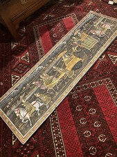 Vintage Hand Painted Indian Silk Royal Procession With Gold Paint Large 57