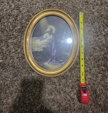 Vintage HOMCO Jesus Praying in Gethsemane Oval Gold Frame Religious Wall Art picture