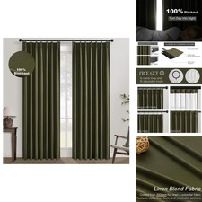 Topfinel Olive Green 102 Inches Long Blackout Linen Curtains, Pinch Pleated picture