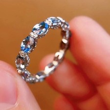 2.40Ct Oval Cut Simulated Aquamarine Eternity Band Ring In 14K White Gold Plated picture