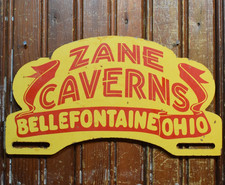 ZANE CAVERNS BELLEFONTAINE OHIO PAINTED METAL VINTAGE 1950s SIGN SOUVENIR OHIO picture