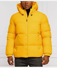 Tommy Hilfiger Men’s Yellow Hooded Puffer Jacket L Regular 44in Nylon Zip picture