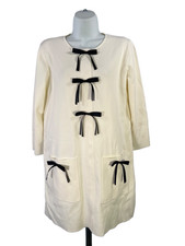 Zara Women's Ivory/White Bow Front 3/4 Sleeve Mini Shift Dress - L picture