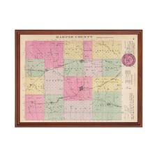 Old Map of Harper County, KS 1887 - Vintage Kansas Art picture
