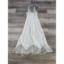 Vintage 50s White Satin Nightgown Sheer Tulle Ruffle Bridal Boudoir Coquette S picture