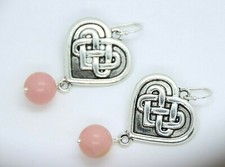 Pink Opal Gemstone 10mm Ball Earrings 925 Sterling Silver Celt Celtic Heart 2