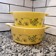 Vintage Pyrex Shenandoah Cinderella Mixing Bowls - 2 Piece Set (Yellow Floral) picture