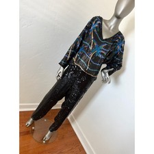 Vintage Swee Lo 100% Silk Sequin 2pc Set | 80s Palm Tree Party Outfit | M/L picture