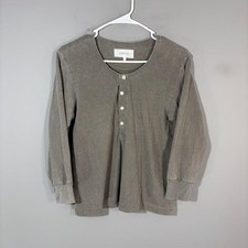 The Great T-Shirt Womens 3 Gray Solid Henley Long Sleeve Cotton Jersey Top picture