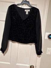 J R Nites Black Velvet Blouse, size Large picture