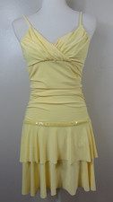 Vtg Y2K Taboo Yellow Fairycore Dress Women Medium Ruched Ruffle Sequin Prom Semi picture