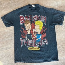 Vintage 90s Beavis & Butt-Head Breakin the Law MTV Cartoon T-Shirt Alstyle M picture