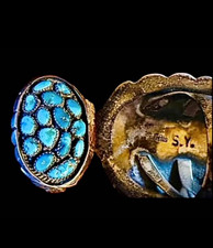 Vintage Navajo Signed S.Y. 925 Sterling Silver Turquoise Cluster Ring Size 8 picture