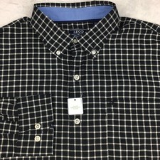 IZOD Shirt Mens Large Black/White Checks Soft Touch Long Sleeves NEW picture