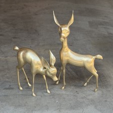 Brass Deer Pair Vintage MCM Hollywood Regency Statues Christmas Gold 22.75