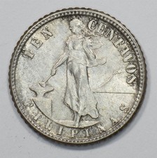 Philippines 1944-D Commonwealth Ten Centavos Silver P151254 picture