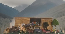Handmade Wooden Noah's Ark Diorama Folk Art - Pre-Deluge Scene In Glossy Epoxy picture