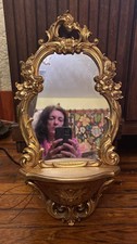 Vtg Florentine Style Gold Floral Mirror Wall Shelf 1970 Syroco USA Synthetic picture