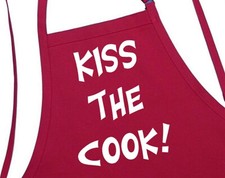Kiss The Cook Sexy Red Apron, Fully Adjustable, Two Pockets, Novelty Chef Aprons picture