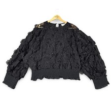 Miss H Vintage 80s 3D Floral Party Top Womens S Black Whimsigoth Open Lace Crop picture