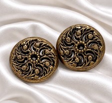 (2) Antique Victorian Brass Metal Shank Buttons Twinkle Mirror Backed 3/4” Round picture