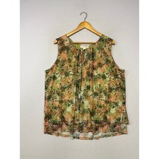 Boho Cottagecore Emaline Woman Plus 1X Green Floral Mesh Sleeveless Blouse picture