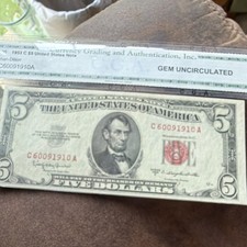 1953 $5 United States Note Banknote CGA Gem Uncirculated 66 Cert #00777292 picture