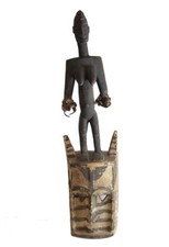 African Carved Wood Dogon  Mali SATIMBE  Mask  painted stripes and designs picture