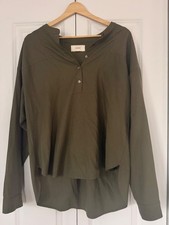XiRENA raw silk Olive Green Long Sleeve Henley Top- medium picture