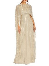 Mac Duggal Champagne Embellished Sequin Beaded Column Cape Gown Size 10 $798 picture