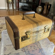 Vintage Loyal New York Striped Tweed Train Case Mirror Charming Decor Picnic 13+ picture