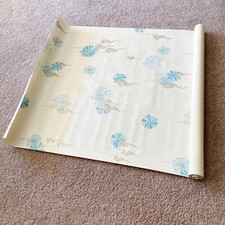 70's Vtg Mod Bathroom Sea Horse White Blue Atomic Aquatic Vinyl Wallpaper MCM picture