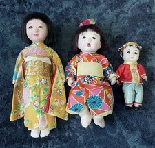 Antique Japanese Doll Lot of 3 Hina Ningyo Ichimatsu Glass Eyes picture