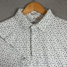 Straight Down Polo Shirt Mens S White Blue Geometric Print Short Sleeve UPF 50 picture