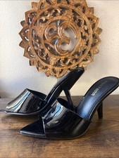 Fashion Nova Black Patent Open-Toe Slide Heels picture