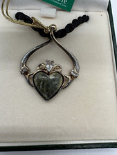 Irish Connemara Marble Claddagh Silver Pendant Necklace Heart Crown Gift Box picture