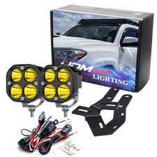 2500K Yellow Round LED A-Pillar Pod Light Kit w/ Bracket Wire For 2016-23 Tacoma picture