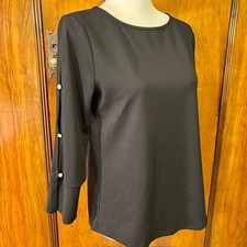 Ann Taylor Factory Black Faux Pearl Split Sleeve Knit Top Small picture