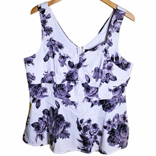 Torrid White Purple Floral Peplum Tank Top V-Neck Zip Lined Plus 1 picture