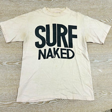 Vintage 80s Surf Naked Shirt M Beige Surfing Beach Faded Distressed Punk Skate picture