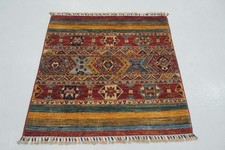 3x3 ft Red Khorjin Afghan Hand Knotted Wool Tribal Small Square Rug picture