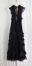 Lulus Women's Nyra V-Neck Ruffle Lace Formal Maxi Dress Black Size Medium picture