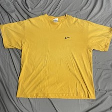 Vintage 90s Nike Yellow Embroidered Swoosh Logo Distressed T Shirt XL USA Made picture